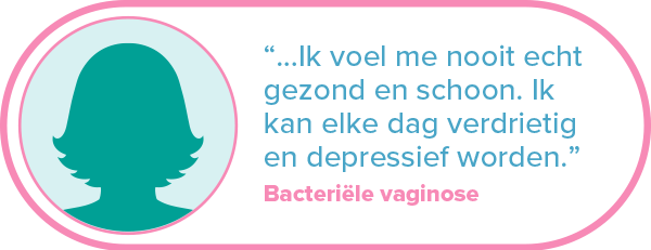 "...Ik voel me nooit echt gezond en schoon. Ik kan elke dag verdrietig en depressief worden.” Bacteriële vaginose